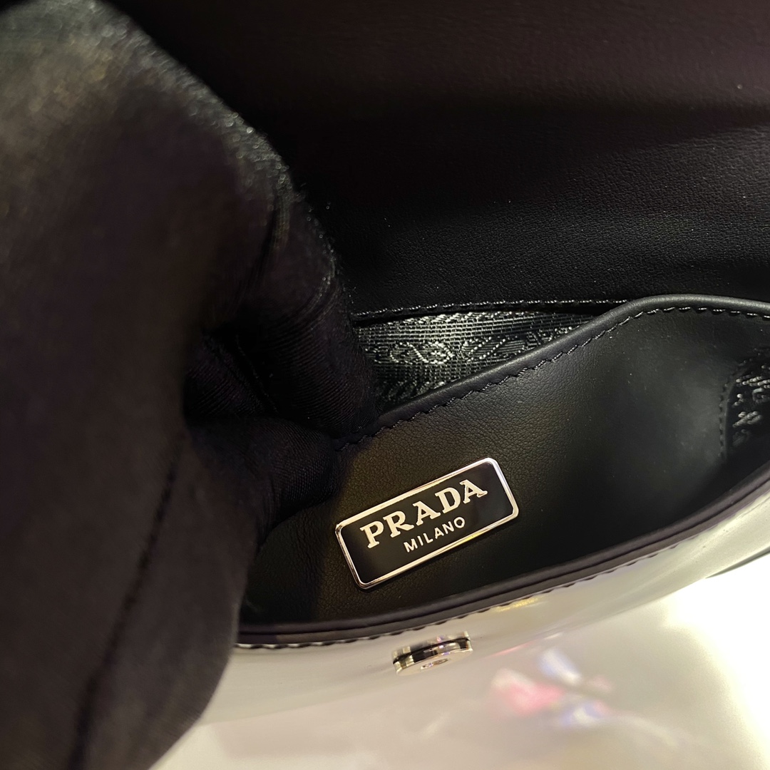 Prada Cleo Brushed Leather Shoulder Bag With Flap Black 1BD311